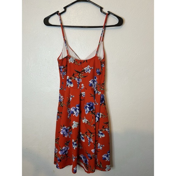 Soprano Floral Sun Dress Red Blue Spaghetti Strap Fit & Flare Mini Summer Small - Picture 3 of 6